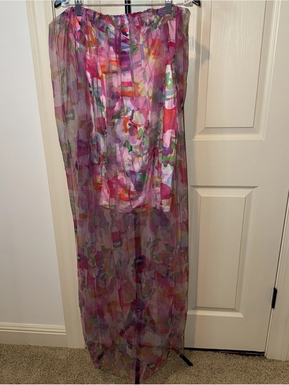 Sheer Floral Maxi Skirt in Pink Multi